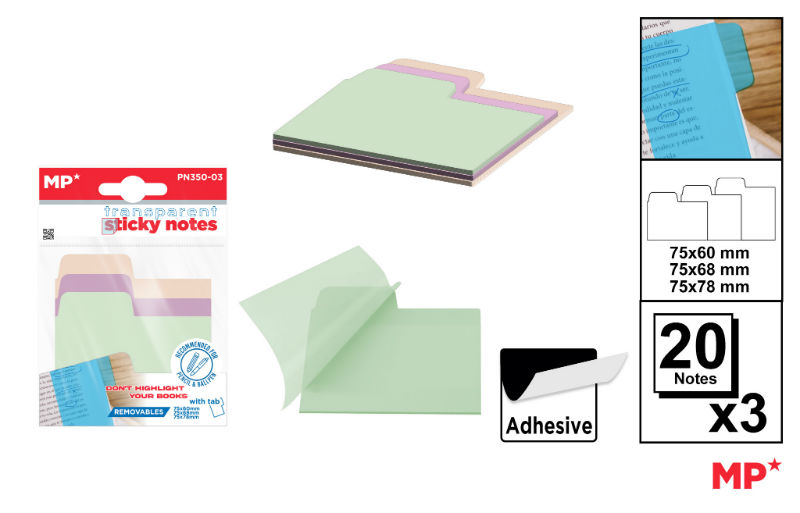 Image de  Notes adhesives transparentes 75x60mm pastels 