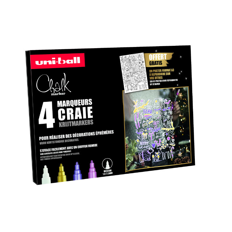 Image de  Set de 4 marqueurs Craie Chalk + Poster Let it snow 
