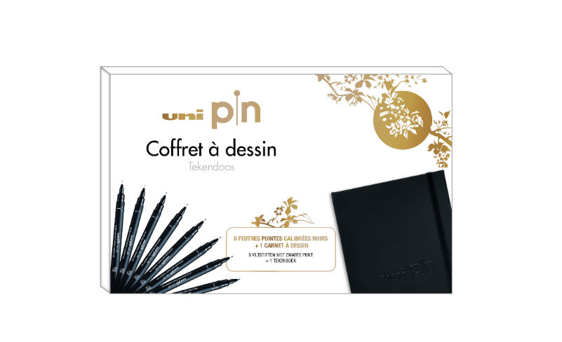 Image de  Coffret de 8 feutres Uni Pin avec carnet à dessin 