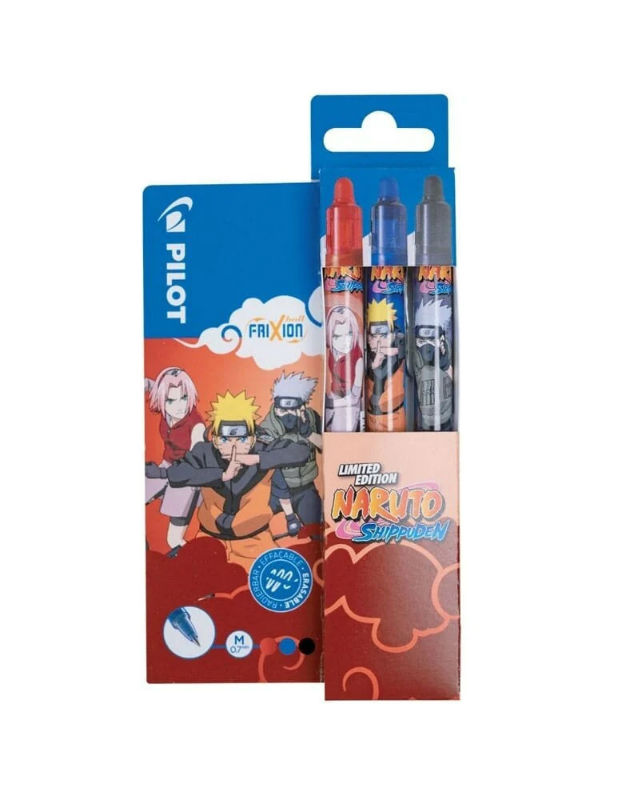 Image de  Pochette 3 Frixion ball clicker 0,7 Naruto - noir, bleu, rouge 