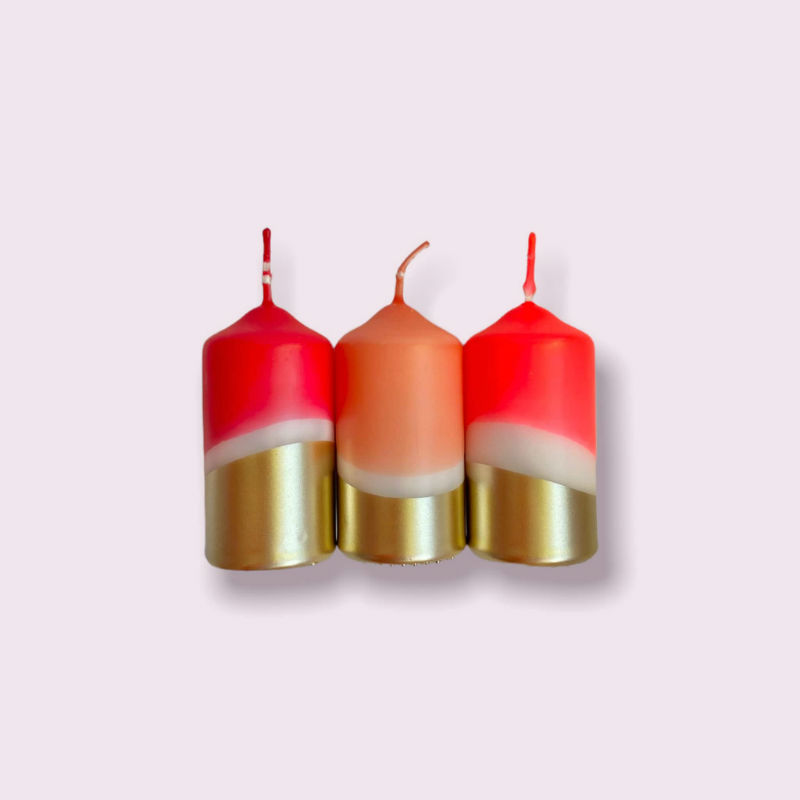 Image de  Paquet de 3 bougies Dip Dye automne velours rouge 