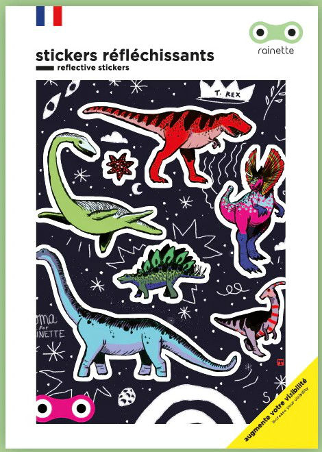 Image de  Grands stickers réfléchissants dino fond noir 