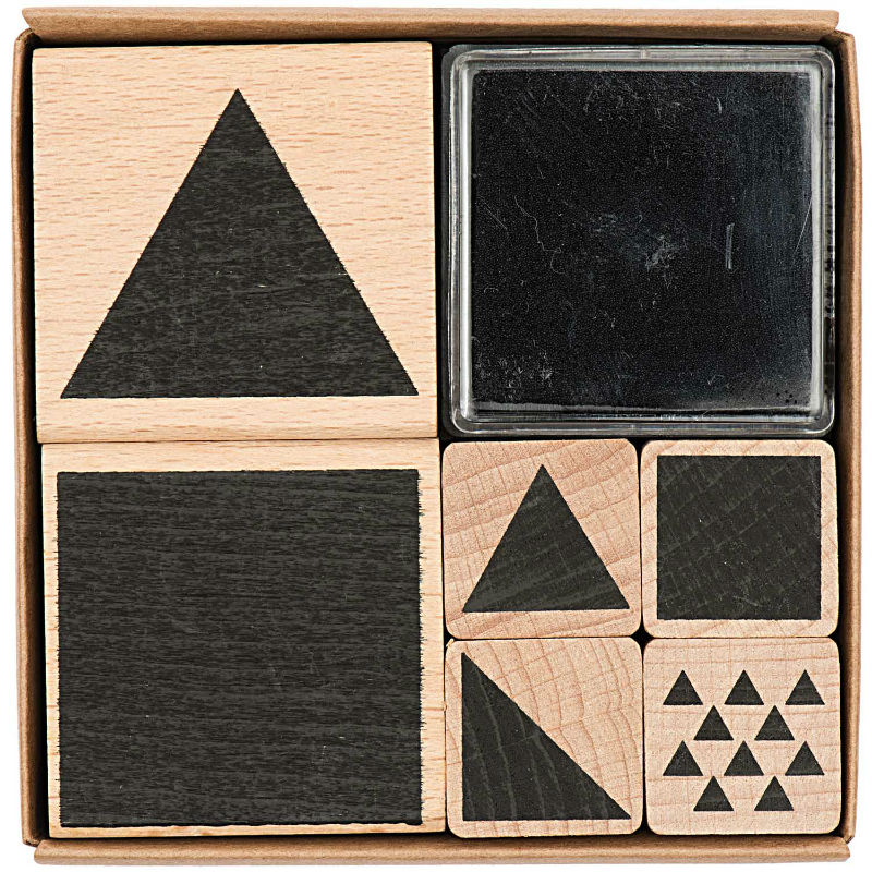 Image de  Lot 5 tampons bois géométrique carrés - triangles 