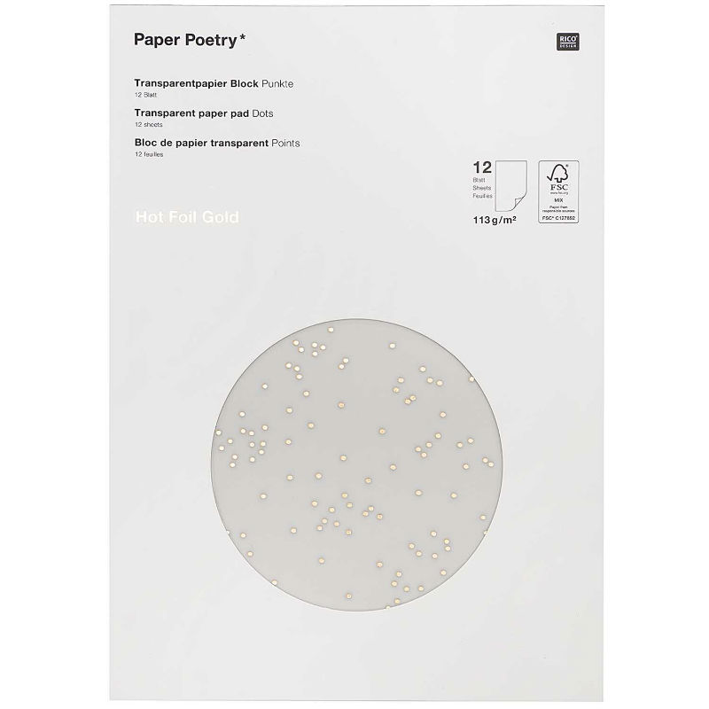 Image de  Bloc 12 feuilles A4 113g transparentes points or 