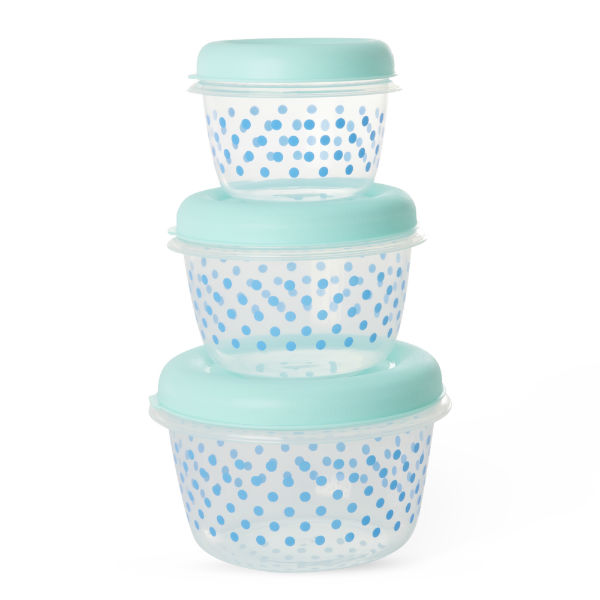 Ref. RICFBOX3ZRNCDOTMI, Set 3 boîtes alimentaires rondes menthe imprimé pois, marque RICE