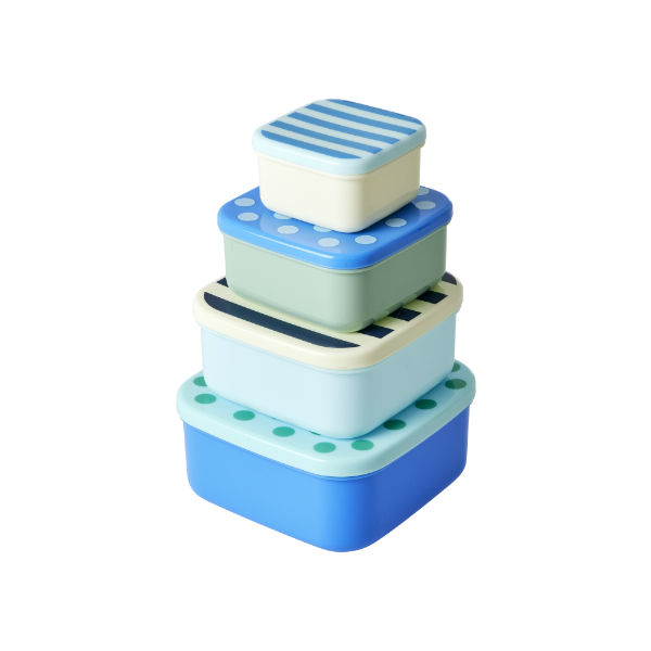 Ref. RICFBOX4ZSQ, Set 4 boîtes alimentaires carrées bleues, marque RICE
