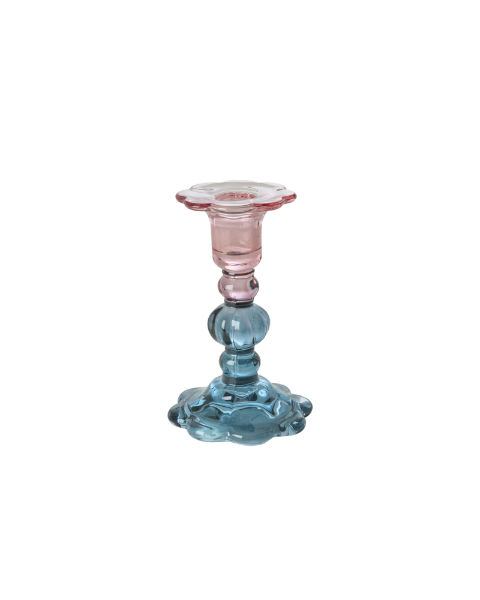 Ref. RICGLHOLMFLO, Bougeoir en verre à motif fleurs multicolore, marque RICE