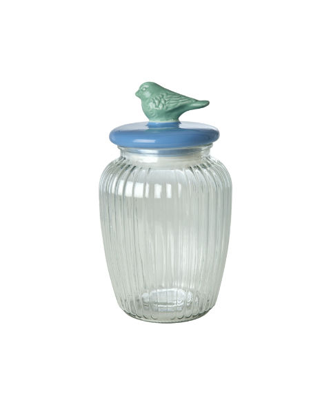 Ref. RICGLJARLBIR, Grand bocal en verre couvercle bleu, marque RICE