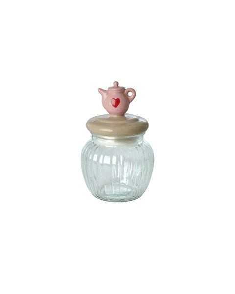 Ref. RICGLJARSTEA, Petit bocal en verre couvercle crème, marque RICE