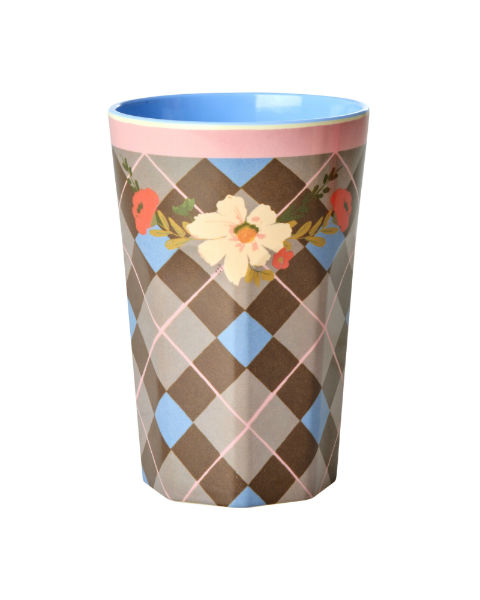 Image de  Grande tasse 400ML bleu imprimé carreaux 