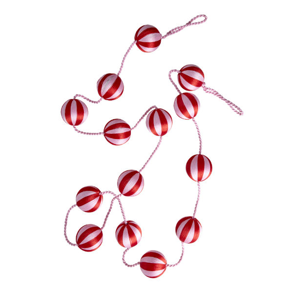 Ref. RICXHANGARI, Guirlande Noël de 14 boules rayées roses & rouges, marque RICE