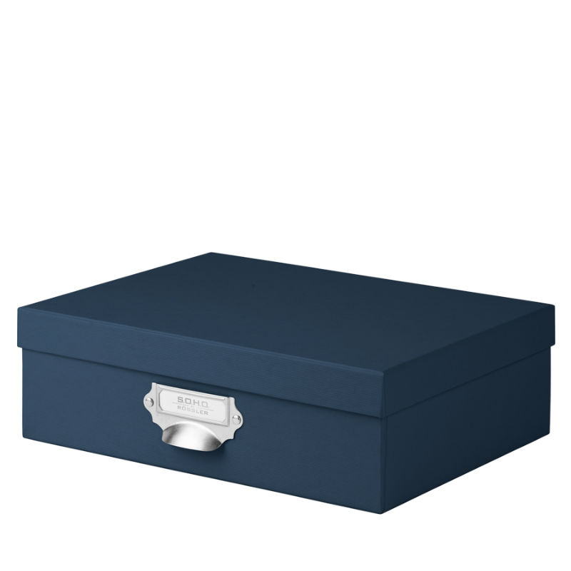 Ref. ROS1343452900, Boite A4 couvercle porte étiquette bleu navy, Bleu, marque RÖSSLER