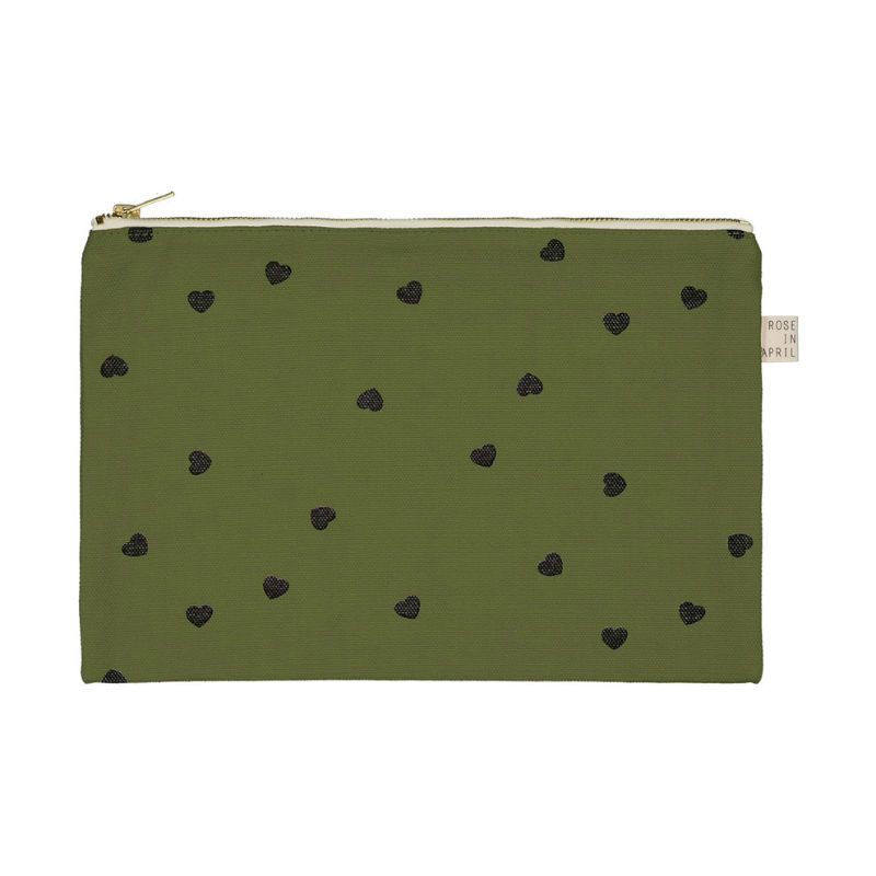 Image de  Pochette Lili kaki imprimé cœur 