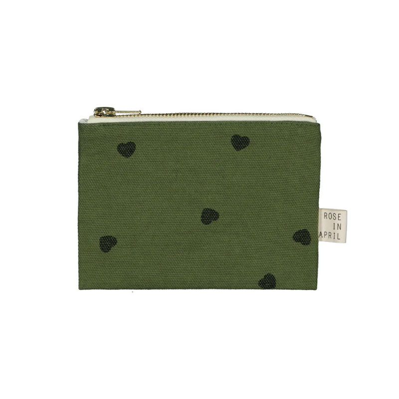 Image de  Porte-monnaie Marie Kaki imprimé cœur 