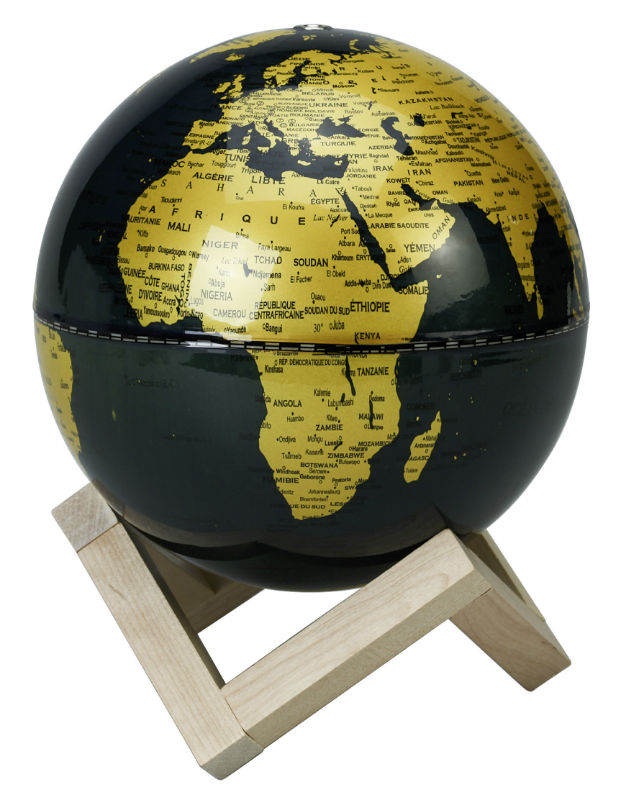 Image de  Globe lumineux tactile socle bois géométrique 