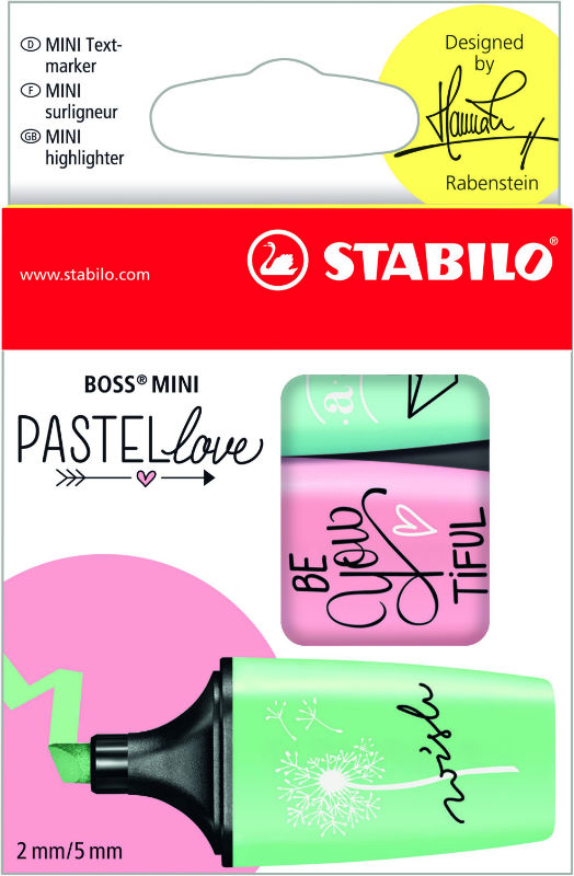 Image de  Pochette de 3 Stabilo Boss mini Pastellove menthe rose tu 