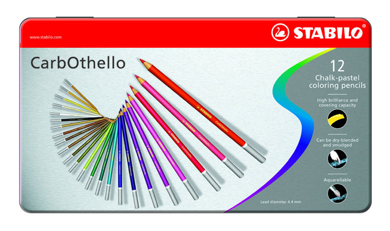 Image de  BoÎte metal 12 crayons stabilo carbothello 