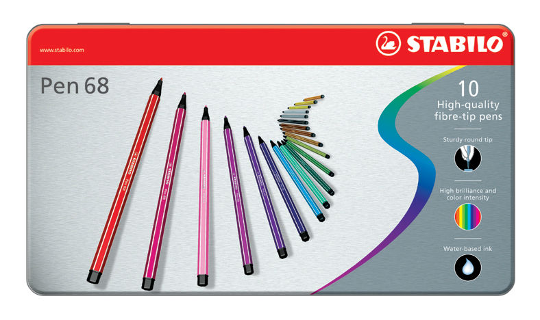Image de  Boîte métal de 10 Stylos feutres Pen 68 Décor Premium 