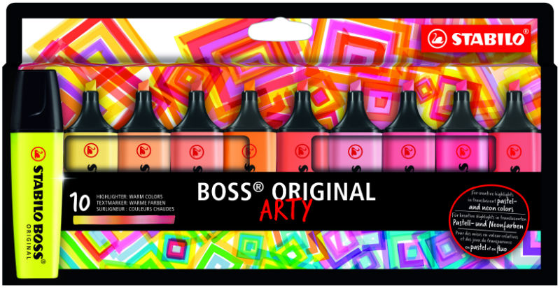 Image de  Étui 10 Surligneurs Boss Arty couleurs chaudes 