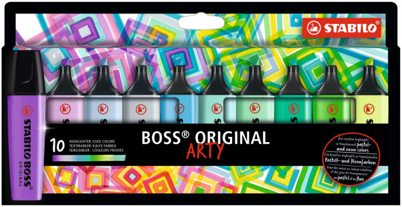 Image de  Étui 10 Surligneurs Boss Arty couleurs froides 