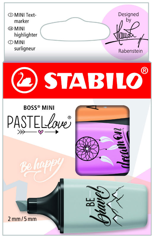 Image de  Pochette de 3 Surligneurs Boss Mini Pastellove : gris, mauve, abricot 