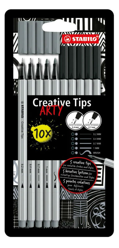 Image de  Étui 10 Stabilo Creative Tips Arty noir et gris 