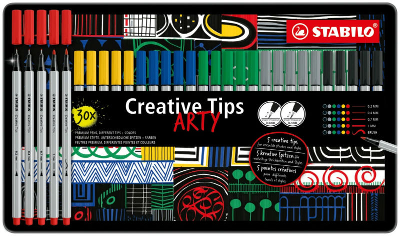 Image de  Boîte métal 30 Stabilo Creative Tips Arty 