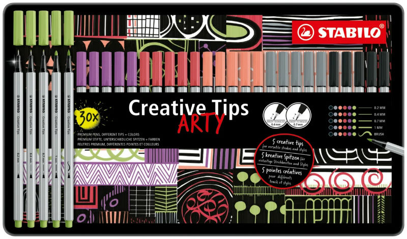 Image de  Boîte métal 30 Stabilo Creative Tips Arty pastel 