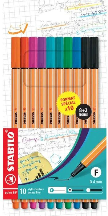 Image de  Étui de 10 Stabilo Point 88 assortis + 2 noir 
