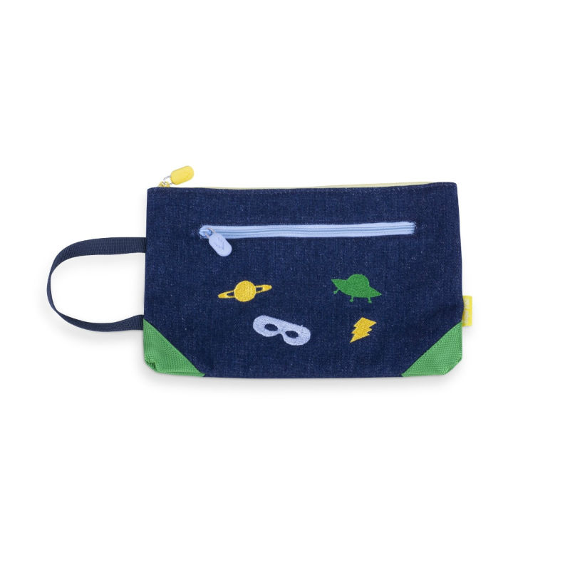 Image de  Pochette brodée en denim espace 