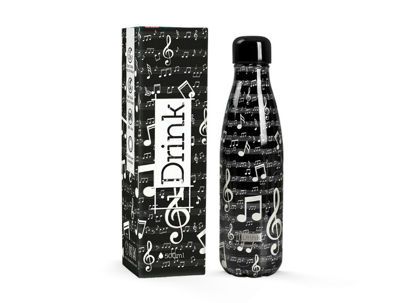 Ref. TOTID0437, Bouteille thermique I-Drink 500 ml music, Noir, marque I DRINK