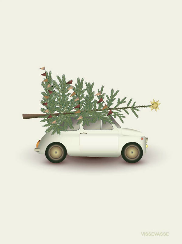 Image de  Carte de vœux A7 arbre de Noël et petite voiture 