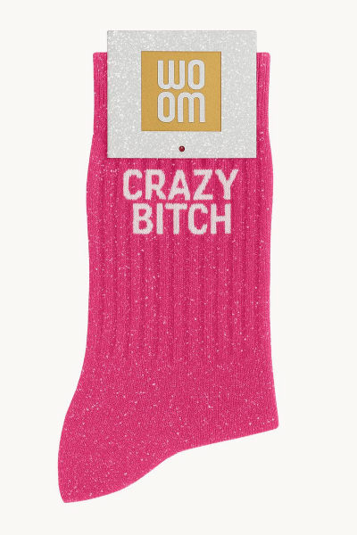 Image de  Chaussettes à Paillettes à Message Crazy Bitch Rose Fuschia 