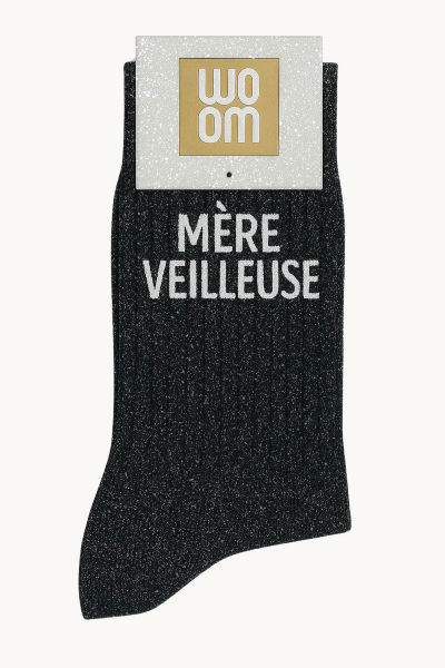 Ref. WOO61300205, Chaussettes à paillettes mère veilleuse noir, Noir, marque WOOM